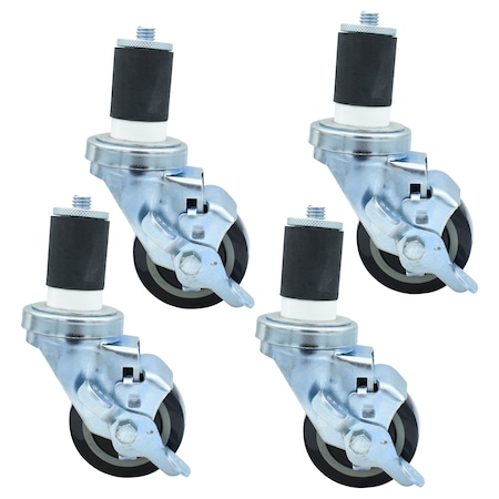Bk Resources 3-inch Polyurethane Stem Casters, Top Lock Brake, 300lb Capacity, 4PK 3SBR-RA-PLY-PS4